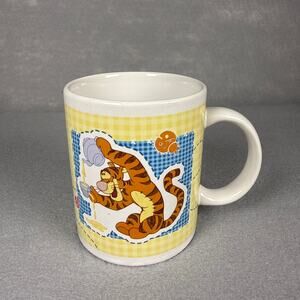 Vtg Tigger coffee mug - Winnie the Pooh gingham yellow tiger Disney collector
